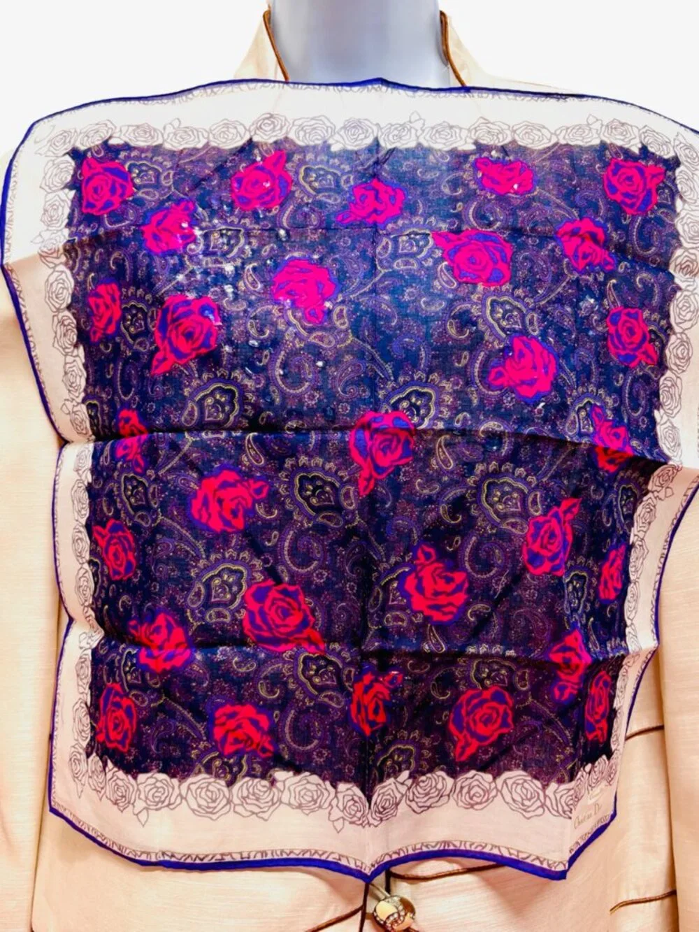 2) New Christian Dior & YSL Mini Scarf/Neck-kerchief Cott 18.5" Red Blue (19 - Picture 10 of 16